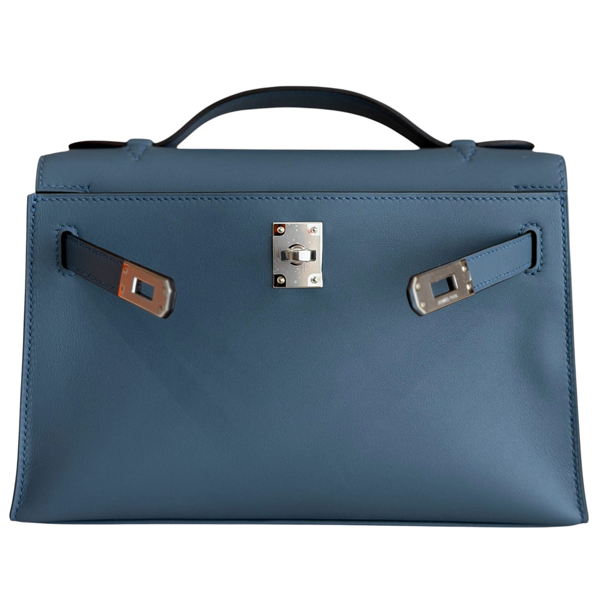Hermes Kelly Mini Pochette Blue Tempete Leather Palladium Hardware NEW 2026 RARE