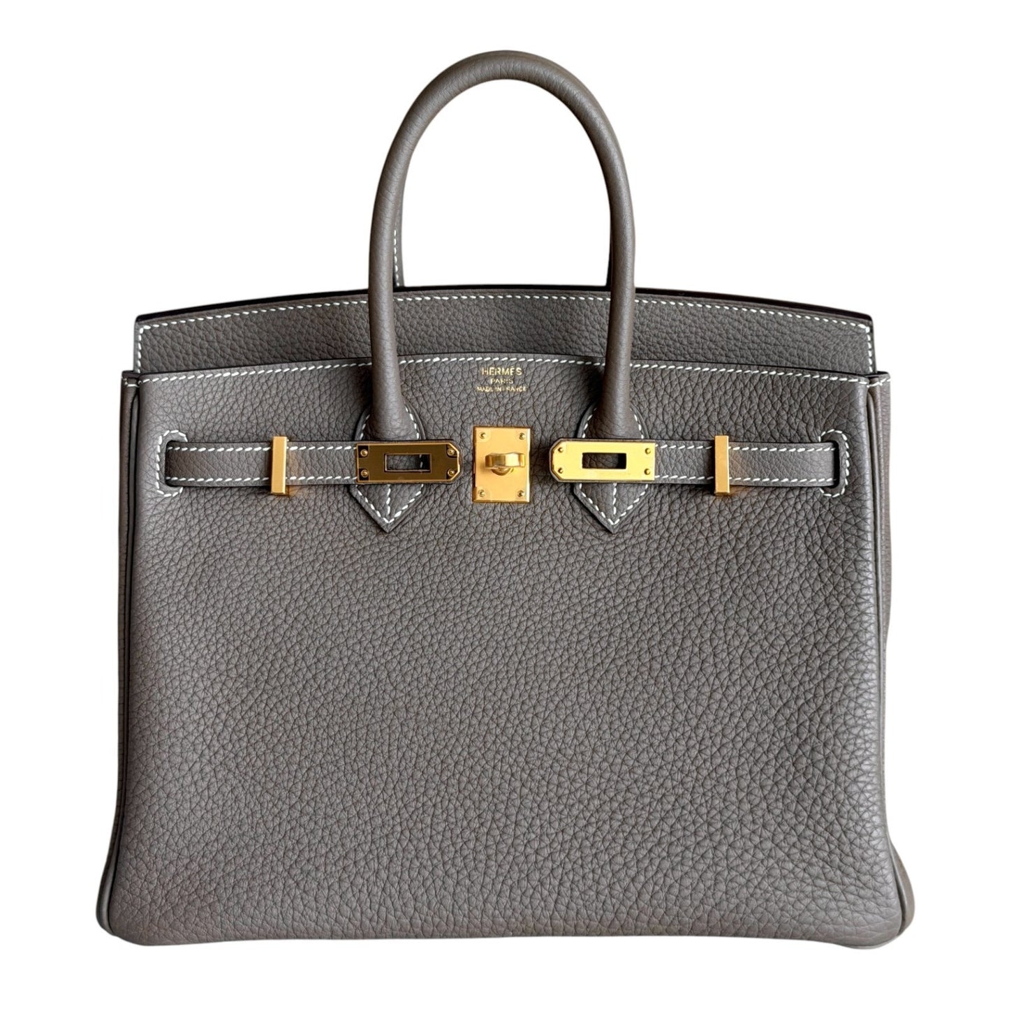 Hermes Birkin 25 Etoupe Gray Togo Leather Gold Hardware Handbag