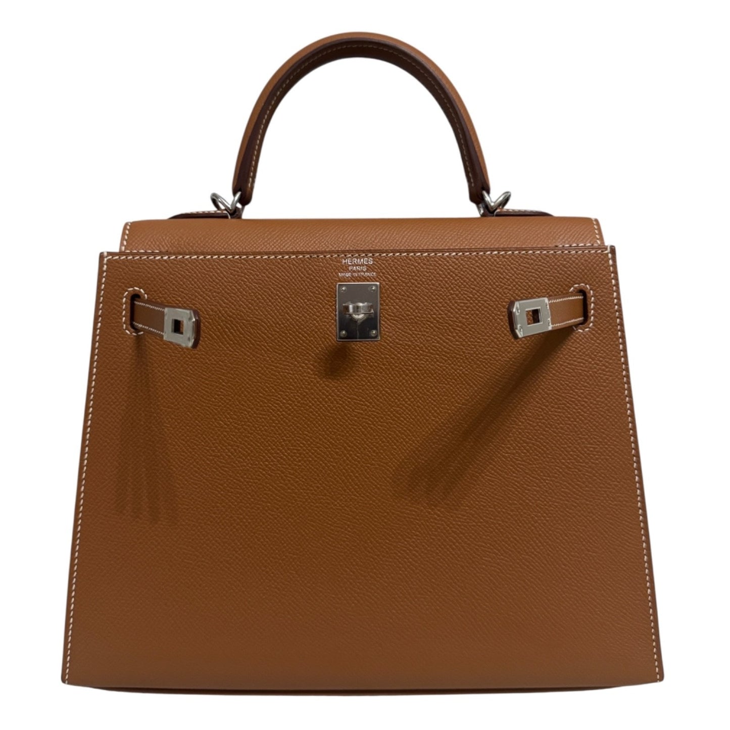 Hermes Kelly 25 Sellier Gold Tan Epsom Leather Palladium Hardware