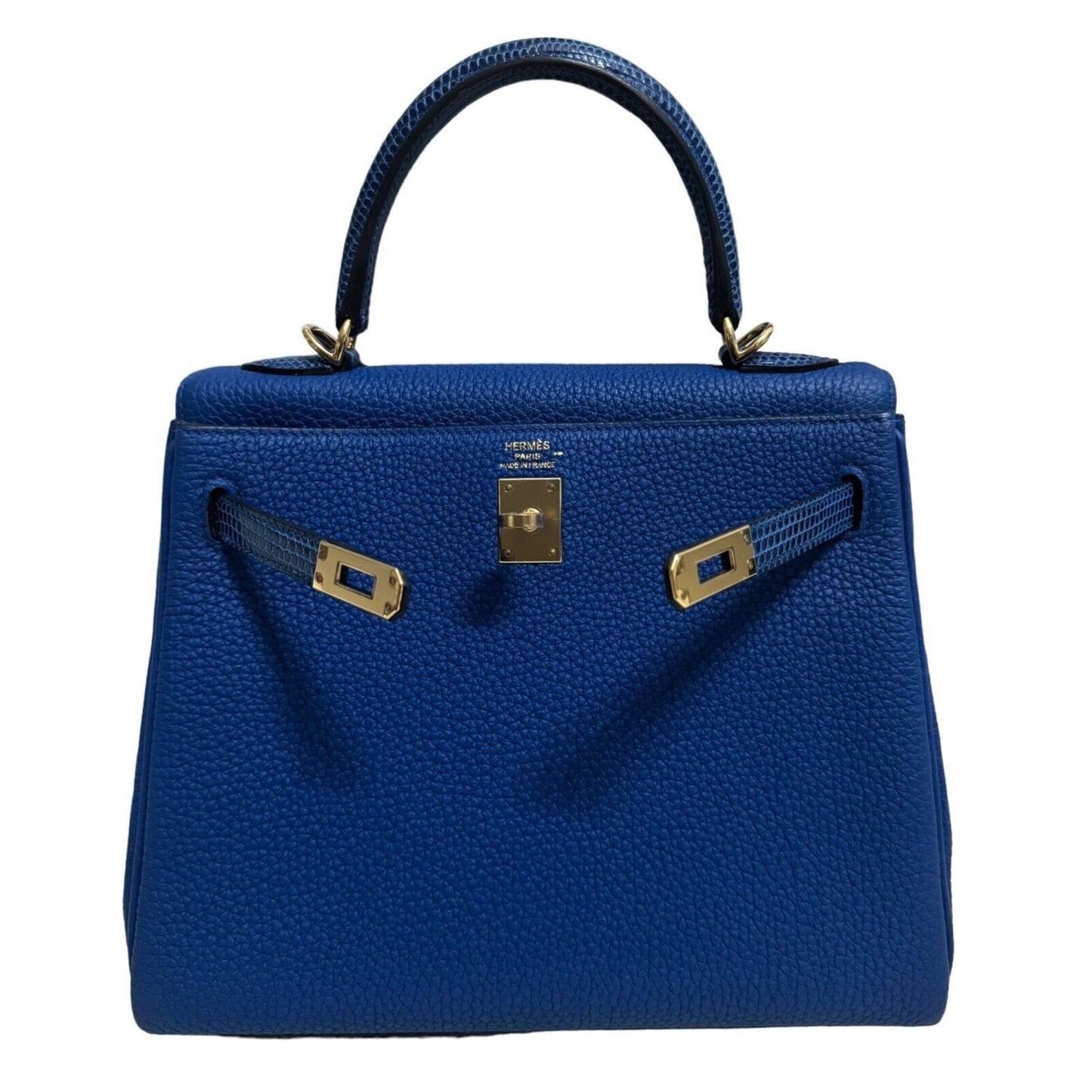 HERMES KELLY 25 TOUCH BLUE FRANCE & BLUE SAPPHIRE TOGO & LIZARD PERMABRASS HARDWARE