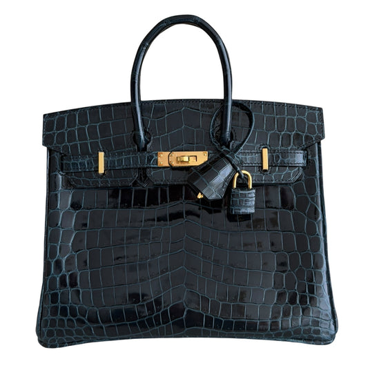 Hermes Birkin 25 Vert Rousseau Blue Green Nilo Crocodile Leather Gold Hardware