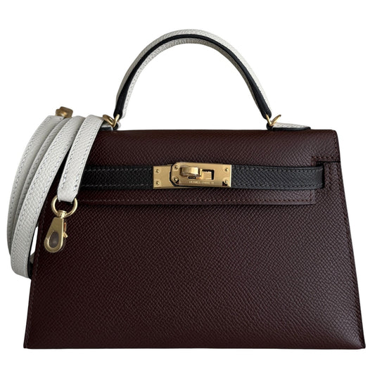Hermes Mini Kelly Tri Color Terre, Ebene Brown, Craie Epsom L:eather Gold HWR
