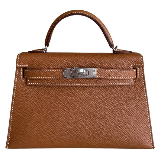 Hermes Kelly Mini 20 Gold Tan Epsom Leather Palladium Hardware