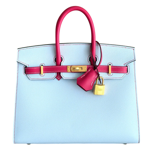 Hermes Birkin 25 Sellier Special Order Blue Brume Rose Extreme Brushed Gold Hwr