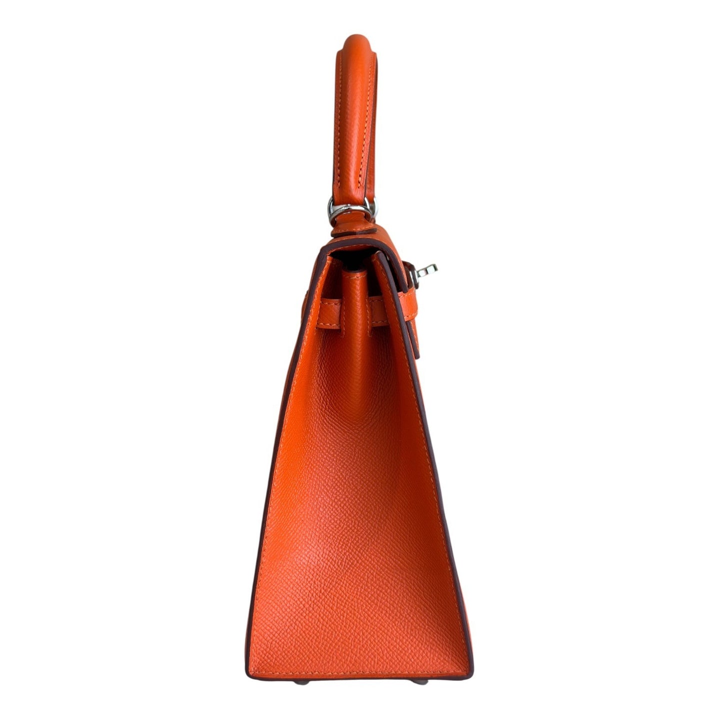 Hermes Kelly 25 Sellier Feu Orange Epsom Leather Palladium Hardware RARE