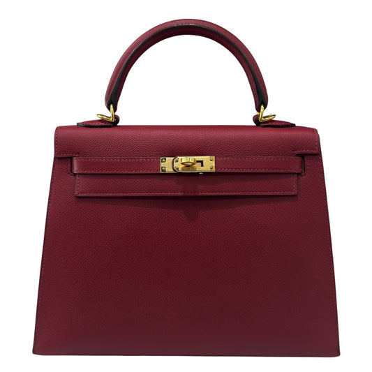 Hermes Kelly 25 Sellier Rouge Grenat Red Epsom Leather Gold Hardware RARE