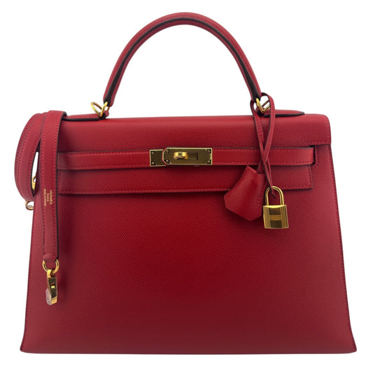 Hermes Kelly 32 Sellier Rouge Casaque Red Epsom Leather Gold Hardware