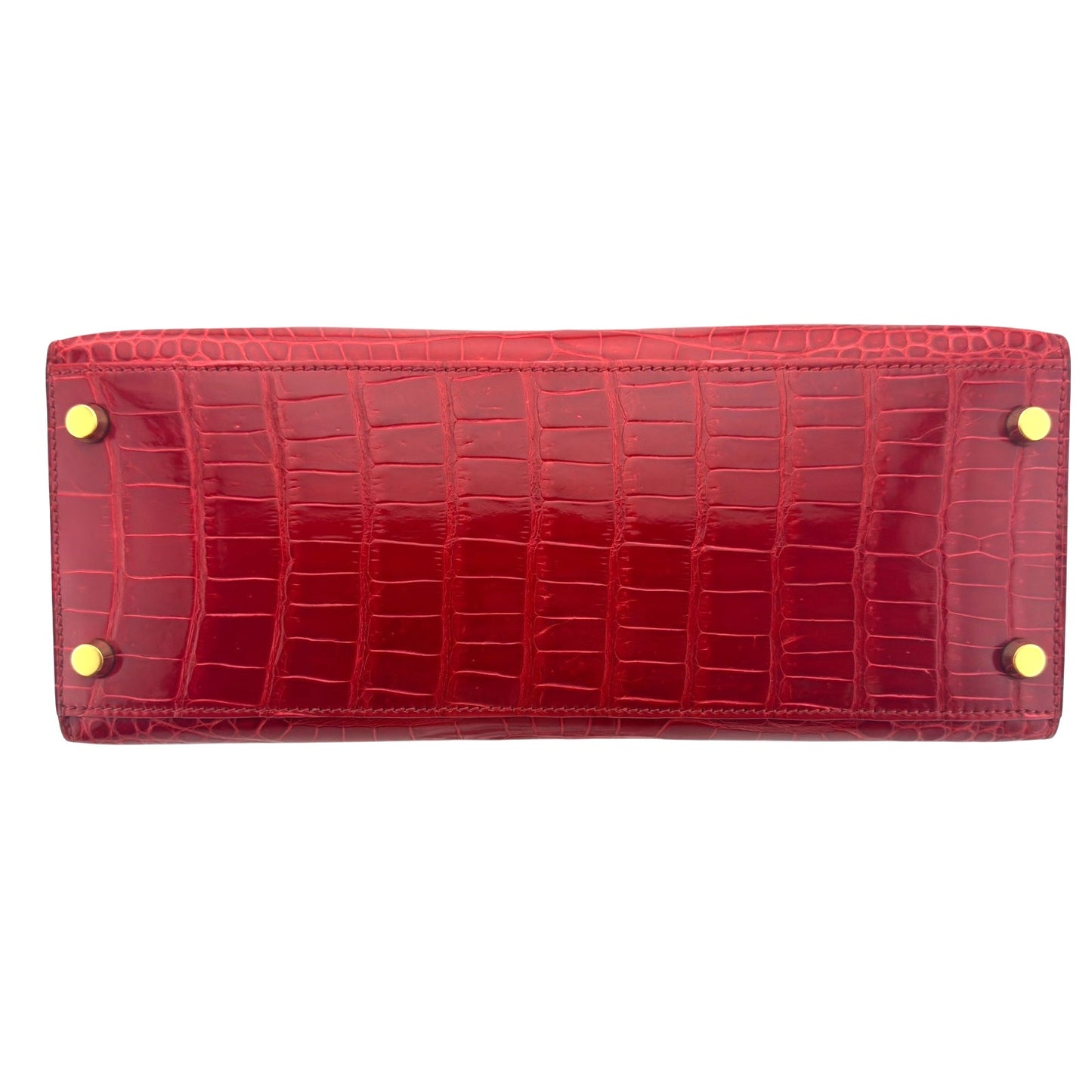 Hermes Kelly 28 Sellier Braise Red Porosus Crocodile Leather Gold Hardware