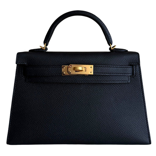 Hermes Kelly Mini 20 Black Noir Epsom Leather Gold Hardware