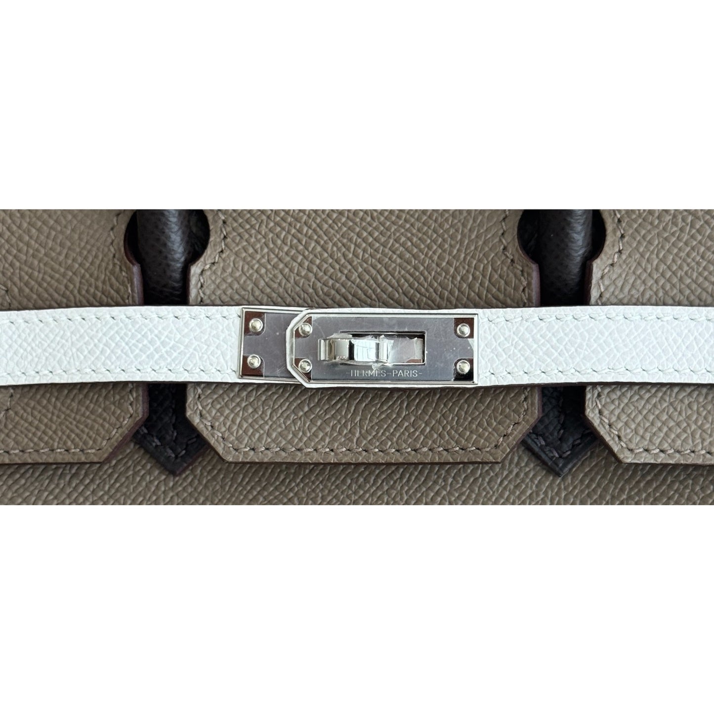 Hermes Birkin 25 Tri Color Etoupe Gris Pale Ebene Epsom Leather Palladium HWR
