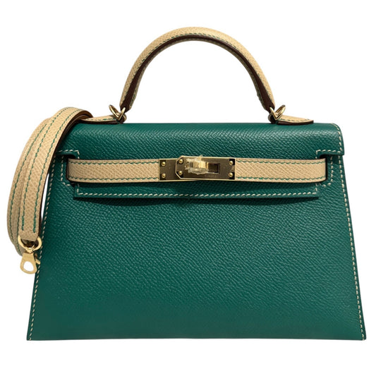 Hermes Kelly Mini 20 Special Order Malachite Trench Epsom Leather Permabrass HWR