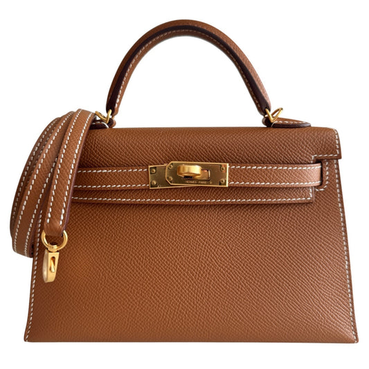 Hermes Kelly Mini 20 Gold Tan Epsom Leather Gold Hardware