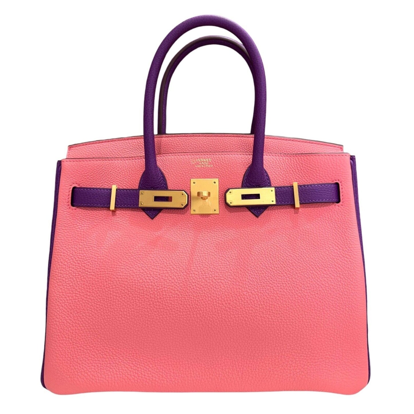 Hermes Birkin 30 Special Order Pink Rose Lipstick & Anemone Purple Brushed Gold