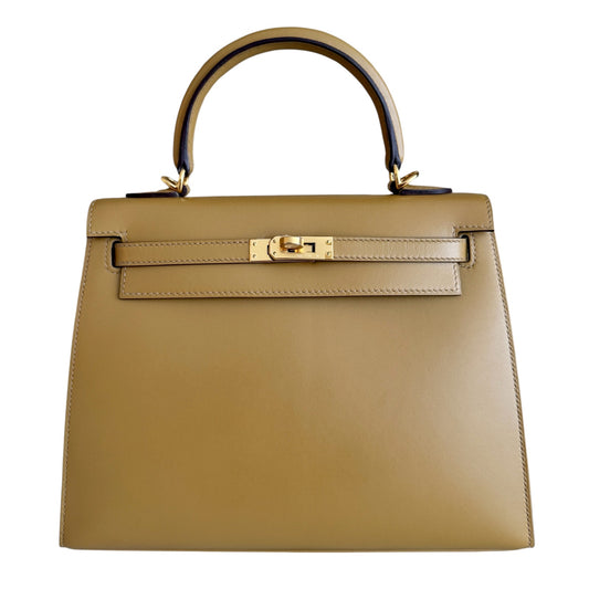 Hermes Kelly 25 Sellier Poussiere Tan Tadelakt Leather Gold Hardware RARE