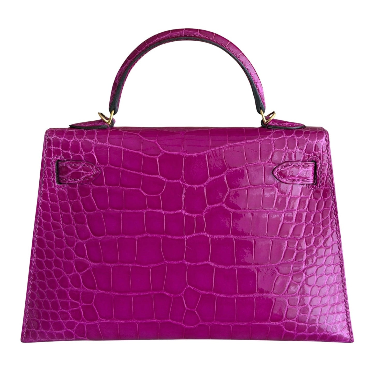Hermes Kelly Mini 20 Shinny Alligator Leather Rose Scheherazade Gold Hardware