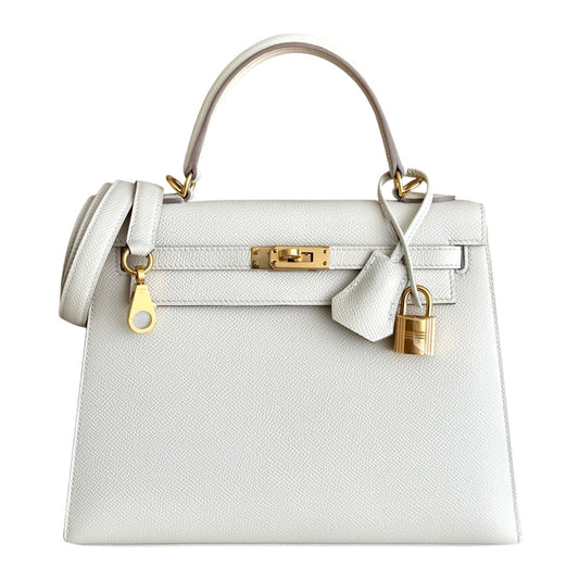 Hermes Kelly 25 Sellier Craie White Epsom Leather Gold Hardware