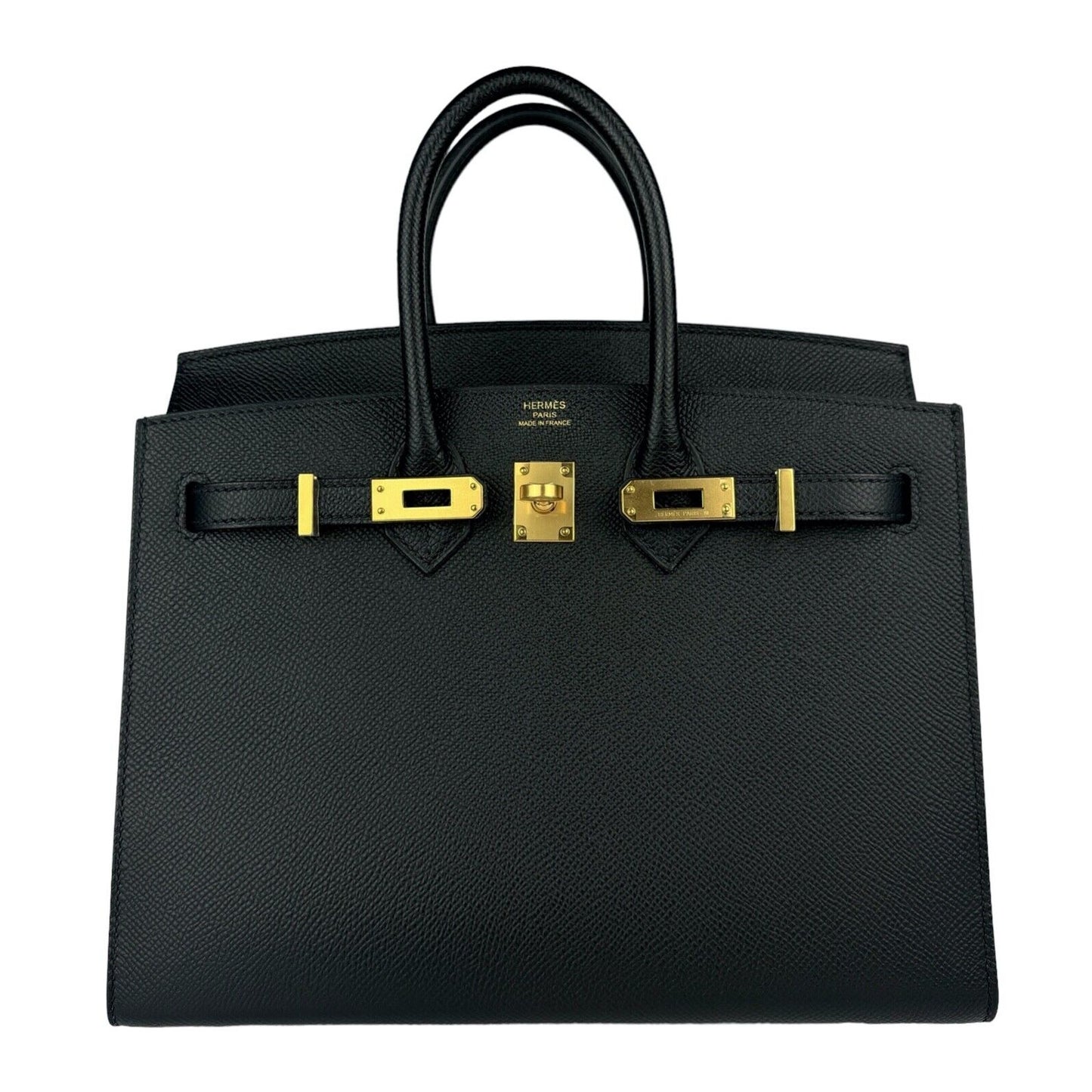 Hermes Birkin 25 Sellier Black Noir Epsom Leather Gold Hardware Handbag