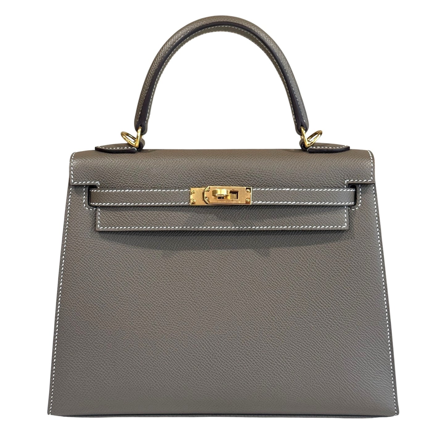 Hermes Kelly 25 Sellier Etoupe Gray Epsom Leather Gold Hardware