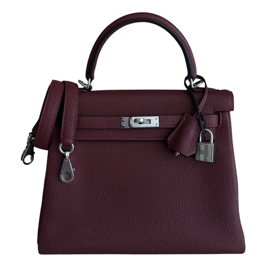 Hermes Kelly 25 Rouge H Red Togo Leather Palladium Hardware RARE