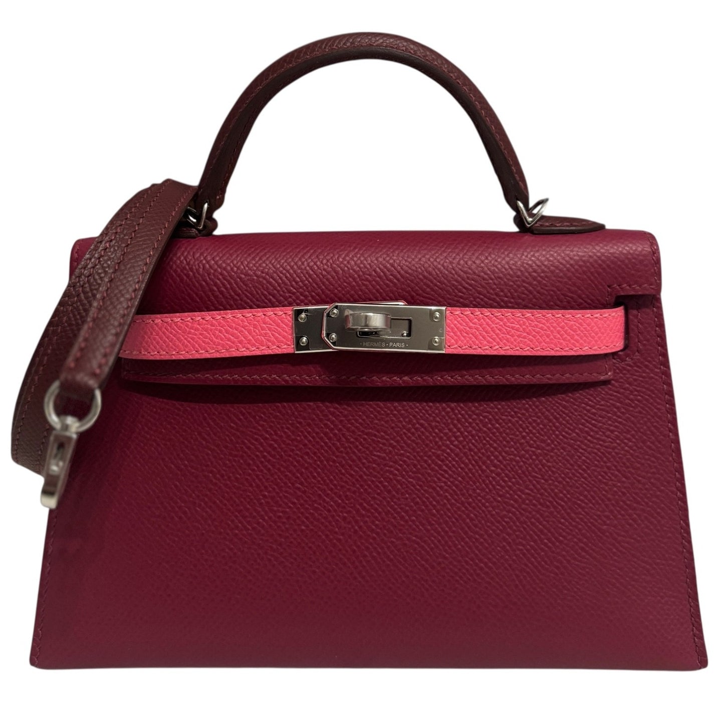 Hermes Kelly Mini 20 Tri Color Rubis Rose Azalee Rouge H Red Epsom Palladium Hwr