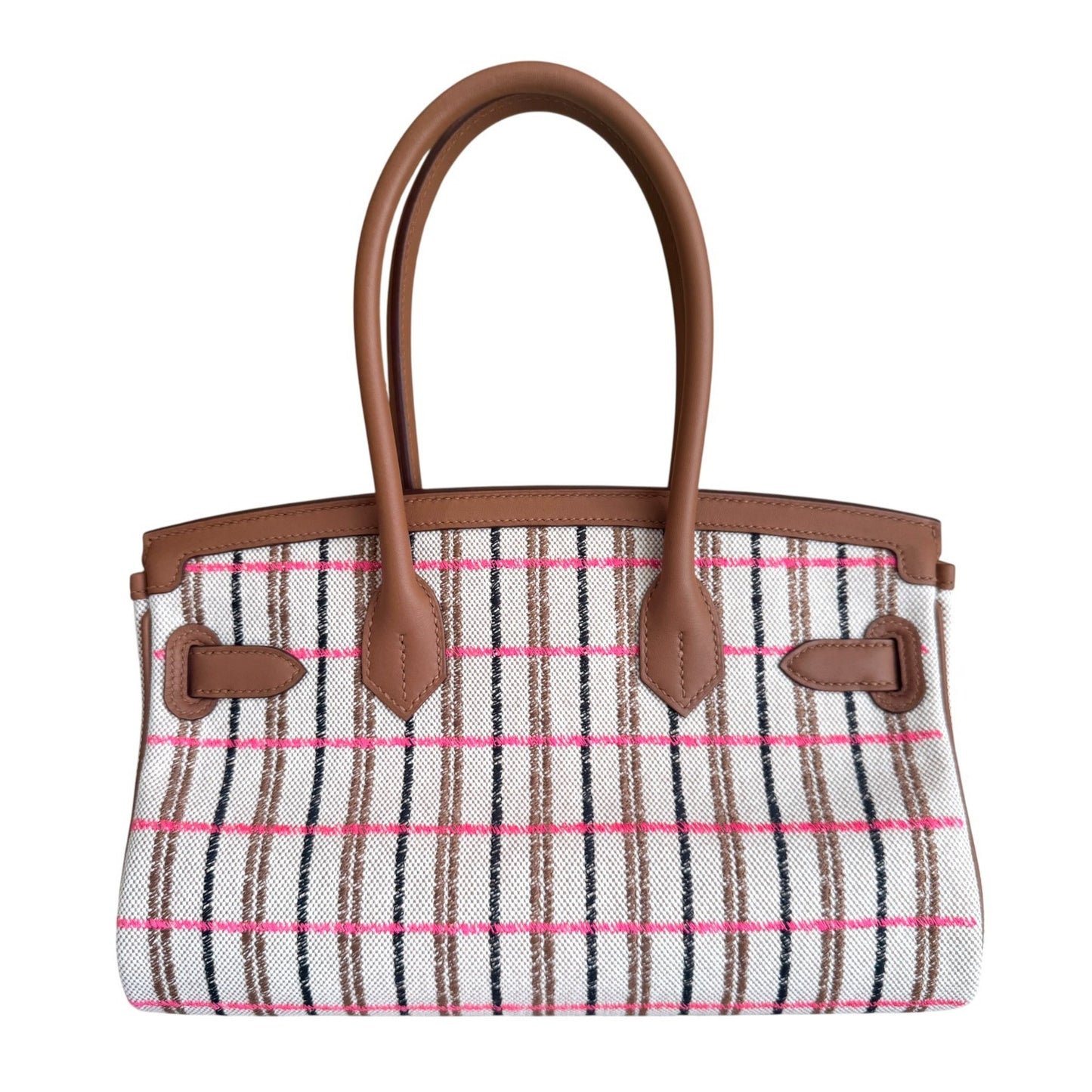 Hermes Birkin 29 Shoulder Gold Tan Toile Canvas Beige Rose Pop Black Palladium