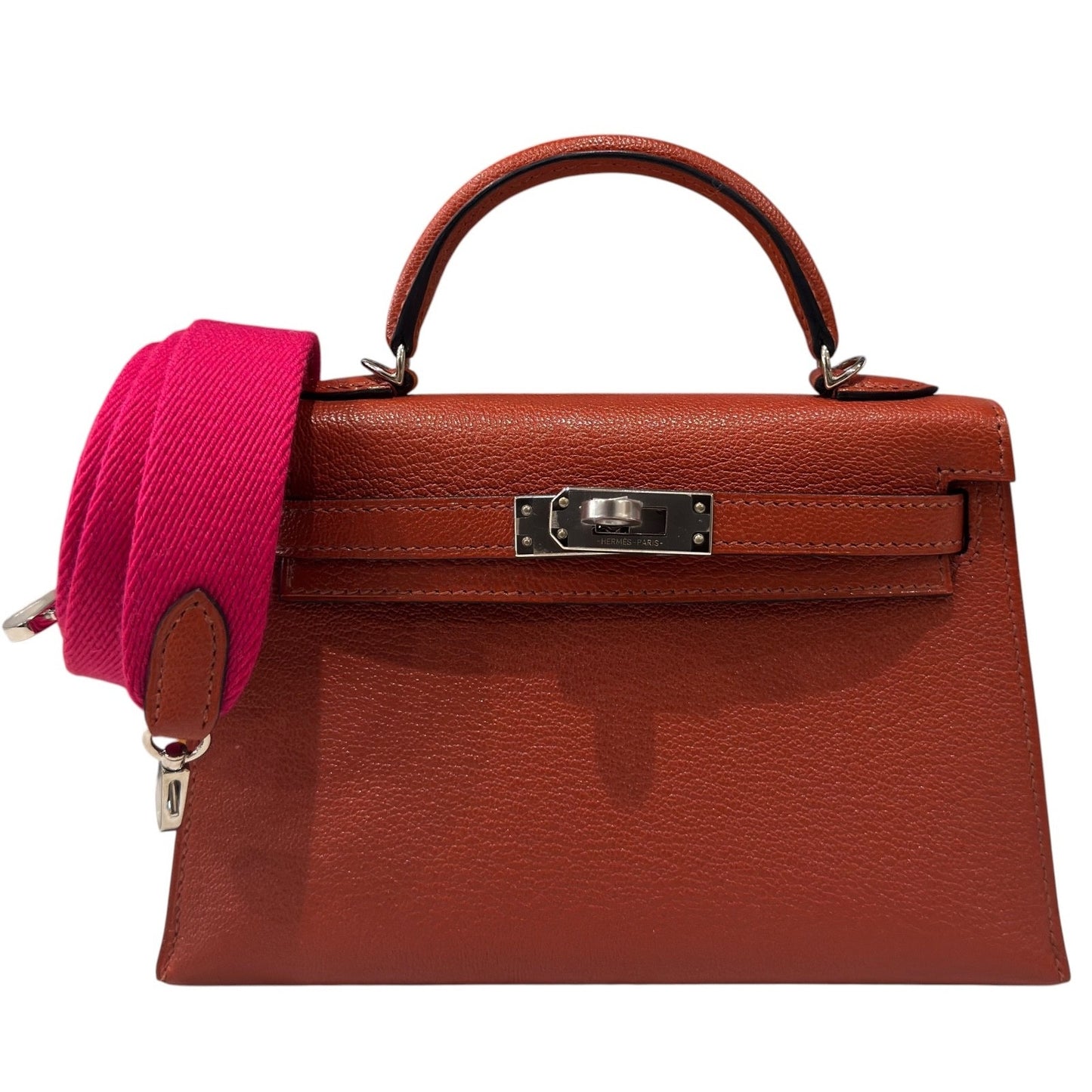 Hermes Kelly Mini 20 Cuivre Orange Chèvre Leather Pink Palladium Hardware RARE