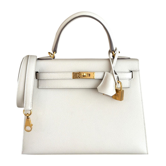 Hermes Kelly 25 Sellier Craie White Epsom Leather Gold Hardware