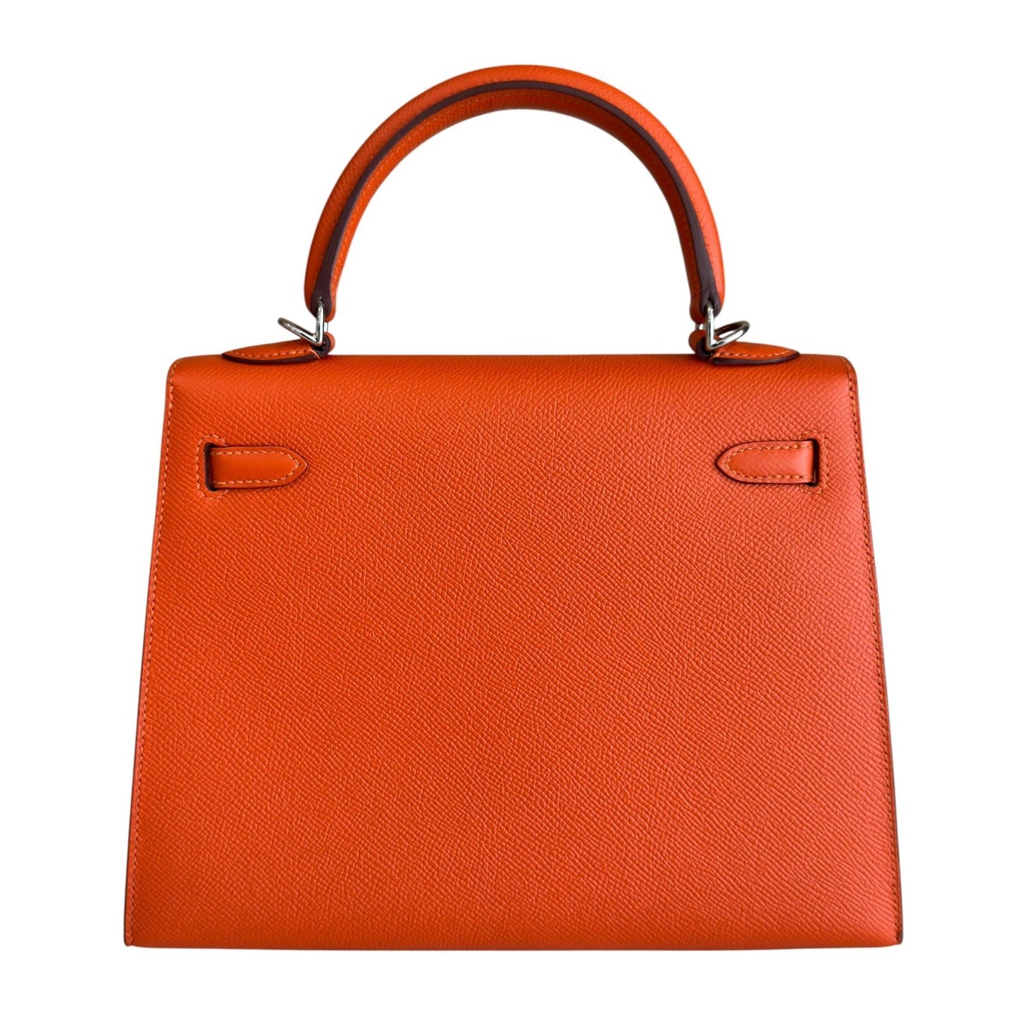 Hermes Kelly 25 Sellier Feu Orange Epsom Leather Palladium Hardware RARE