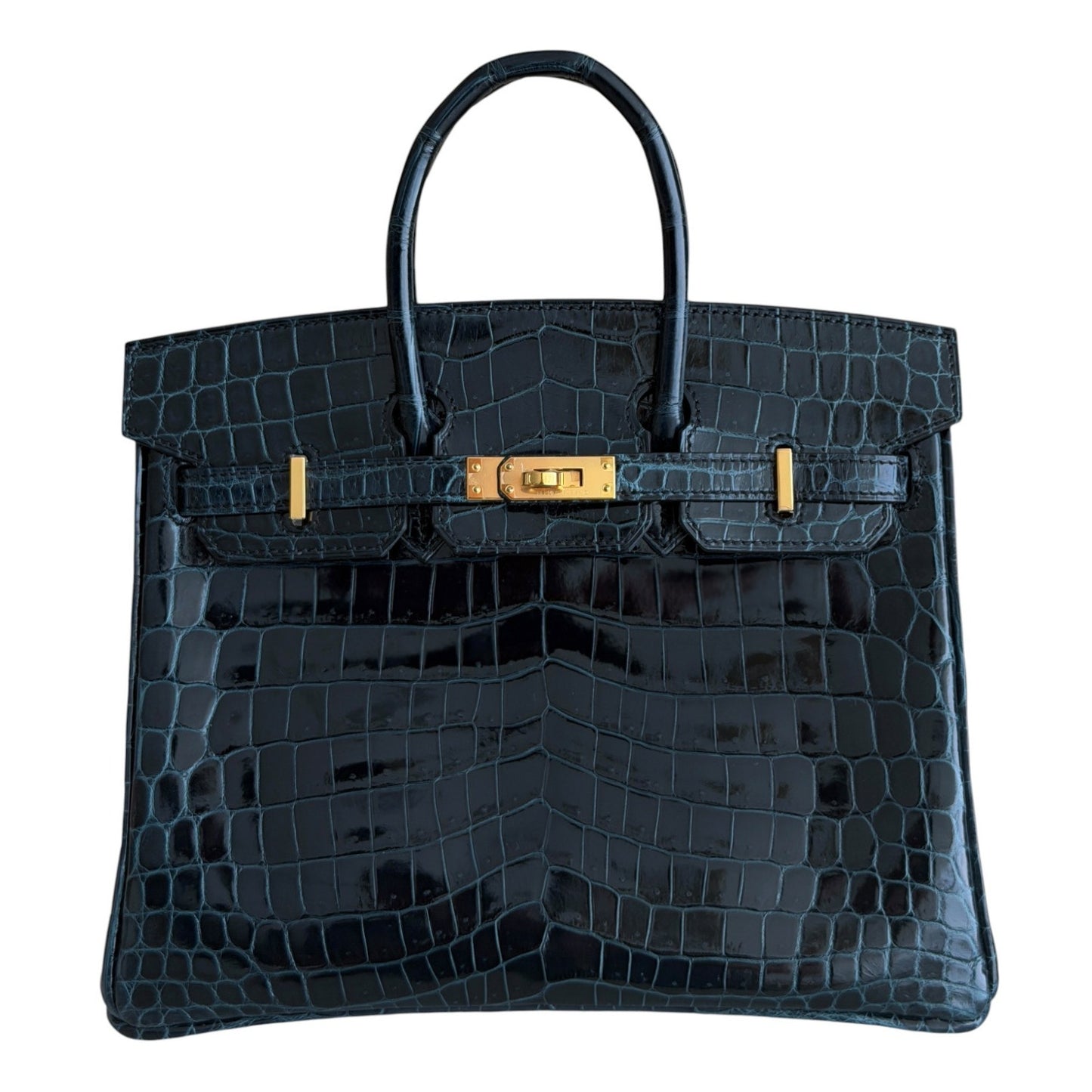Hermes Birkin 25 Vert Rousseau Blue Green Nilo Crocodile Leather Gold Hardware
