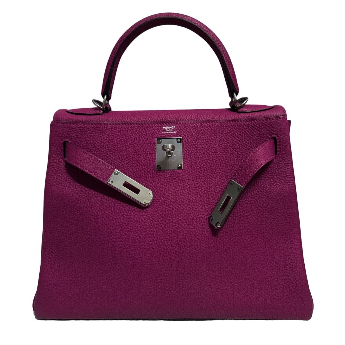 Hermes Kelly 28 Rose Pourpre Pink Purple Togo Leather Palladium Hardware