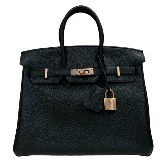 Hermes Birkin 25 Black Noir Togo Leather Rose Gold Hardware Handbag RARE