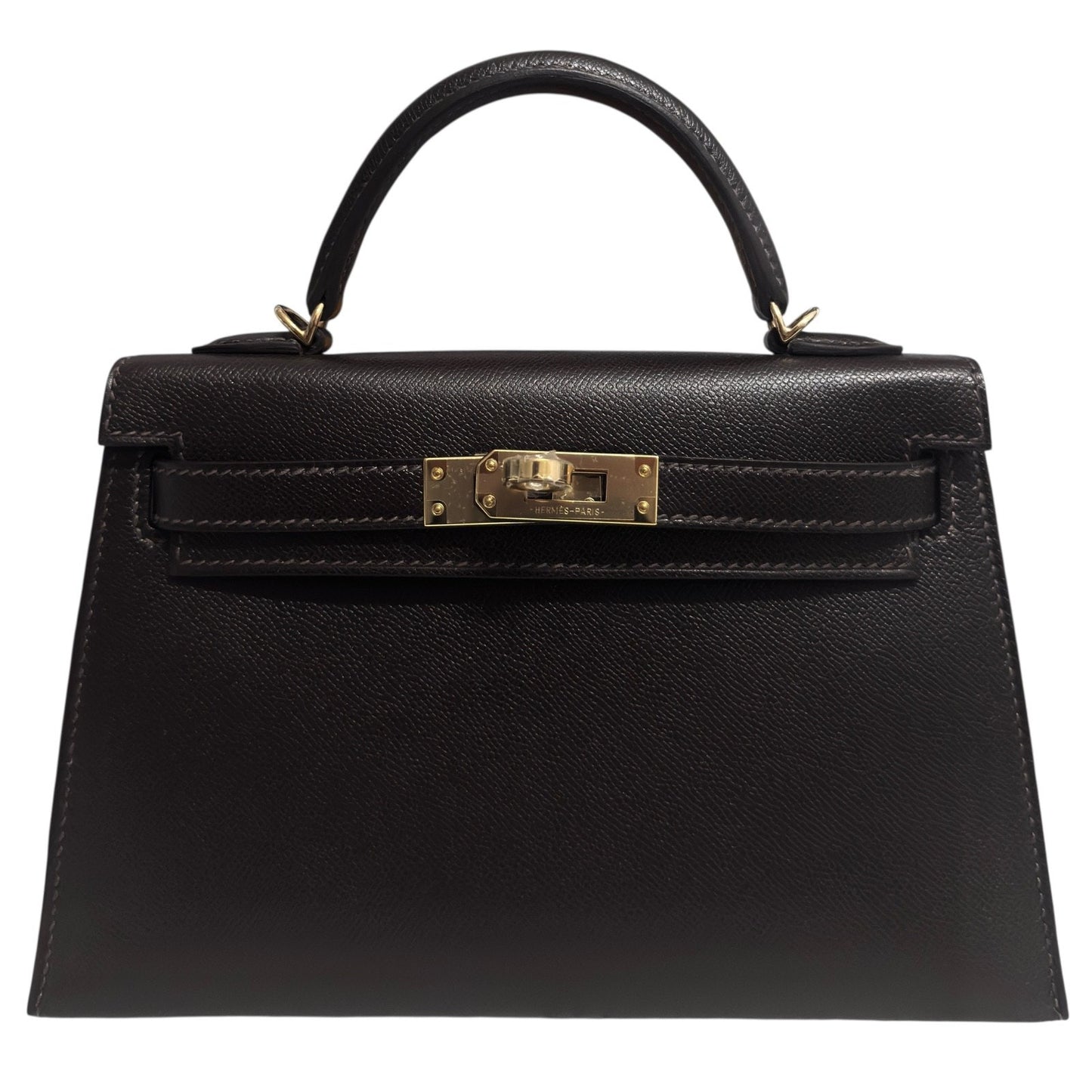 Hermes Kelly Mini 20 Bai Brun Brown Madame Leather Permabrass Hardware New RARE