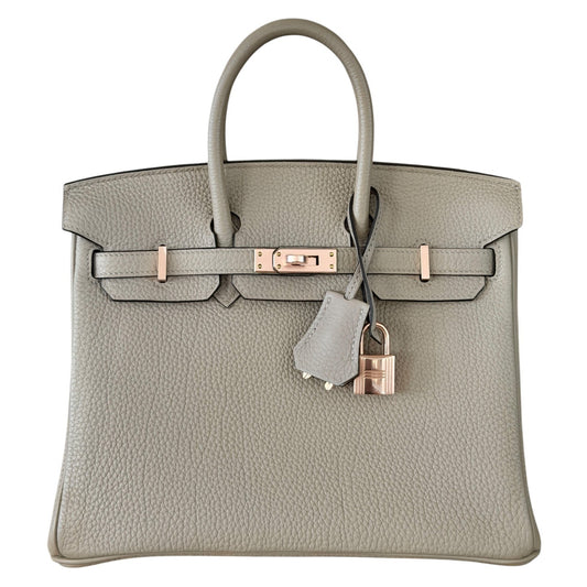 Hermes Birkin 25 Gris Tourterelle Gray Togo Leather Rose Gold Hardware