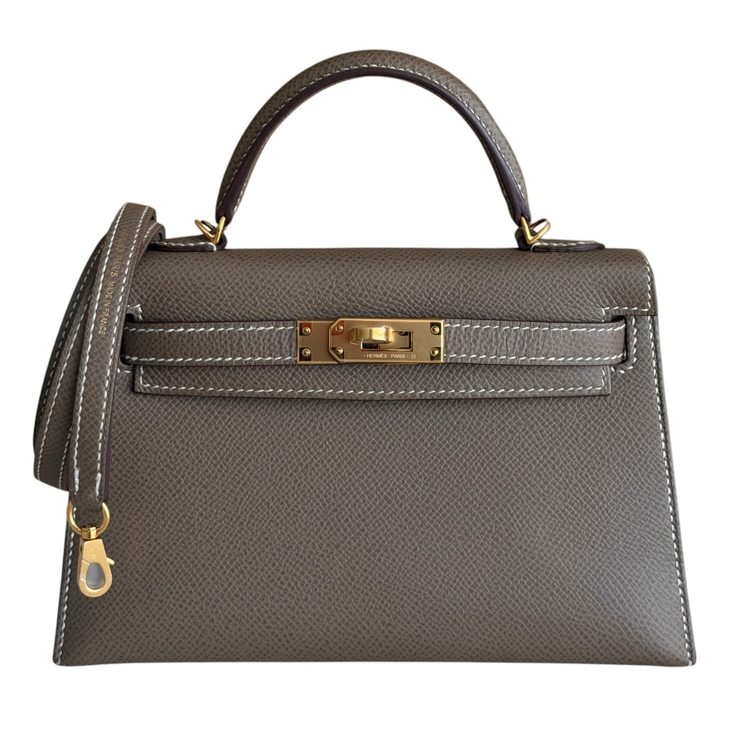 Hermes Kelly Mini 20 Etoupe Gray Epsom Leather Gold Hardware