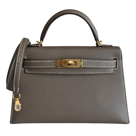 Hermes Kelly Mini 20 Etoupe Gray Epsom Leather Gold Hardware