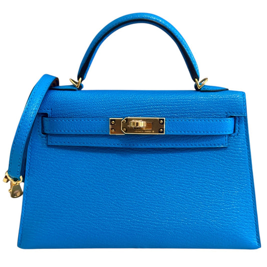 Hermes Kelly Mini 20 Blue Frida Chèvre Leather Palladium Hardware RARE
