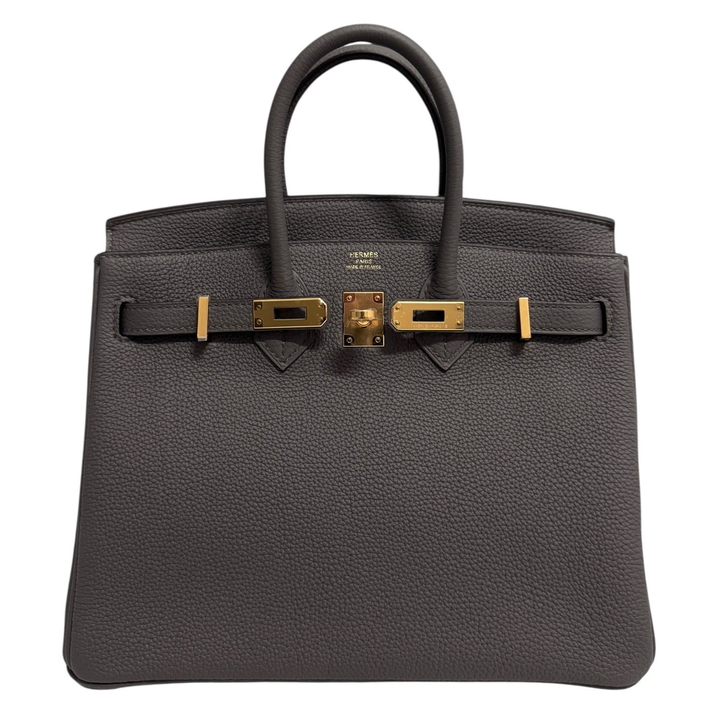 Hermes Birkin 25 Gris Etain Gray Togo Leather Gold Hardware Handbag