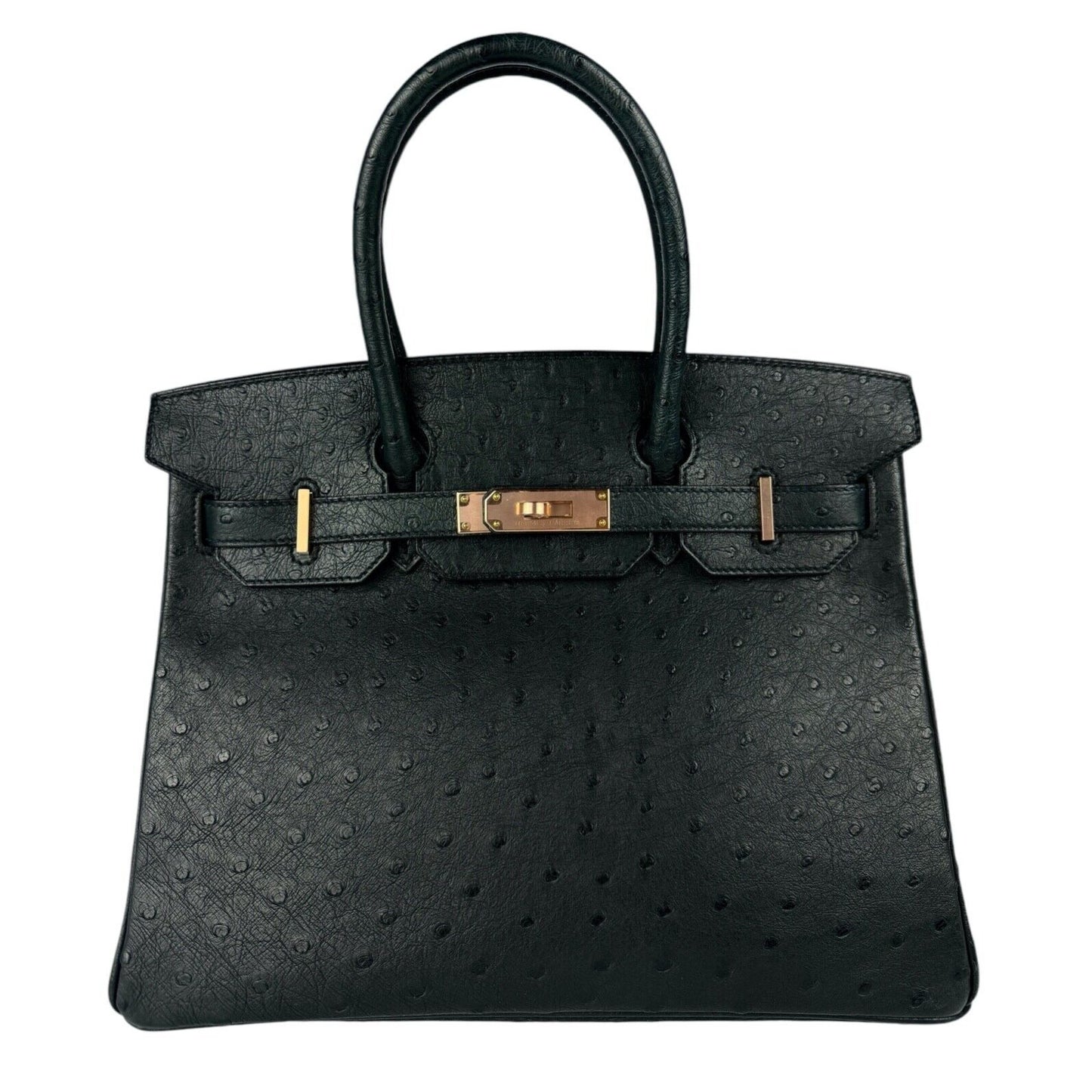 Hermes Birkin 30 Ostrich Black Noir Rose Gold Hardware RARE