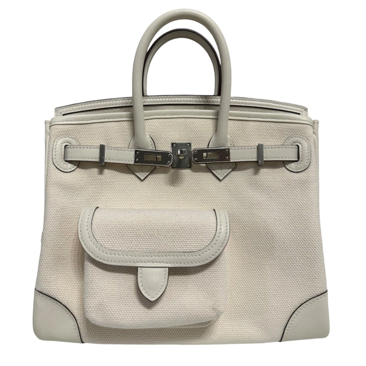 HERMÈS Birkin Cargo 25 Nata White Swift leather & Toile Palladium Hardware