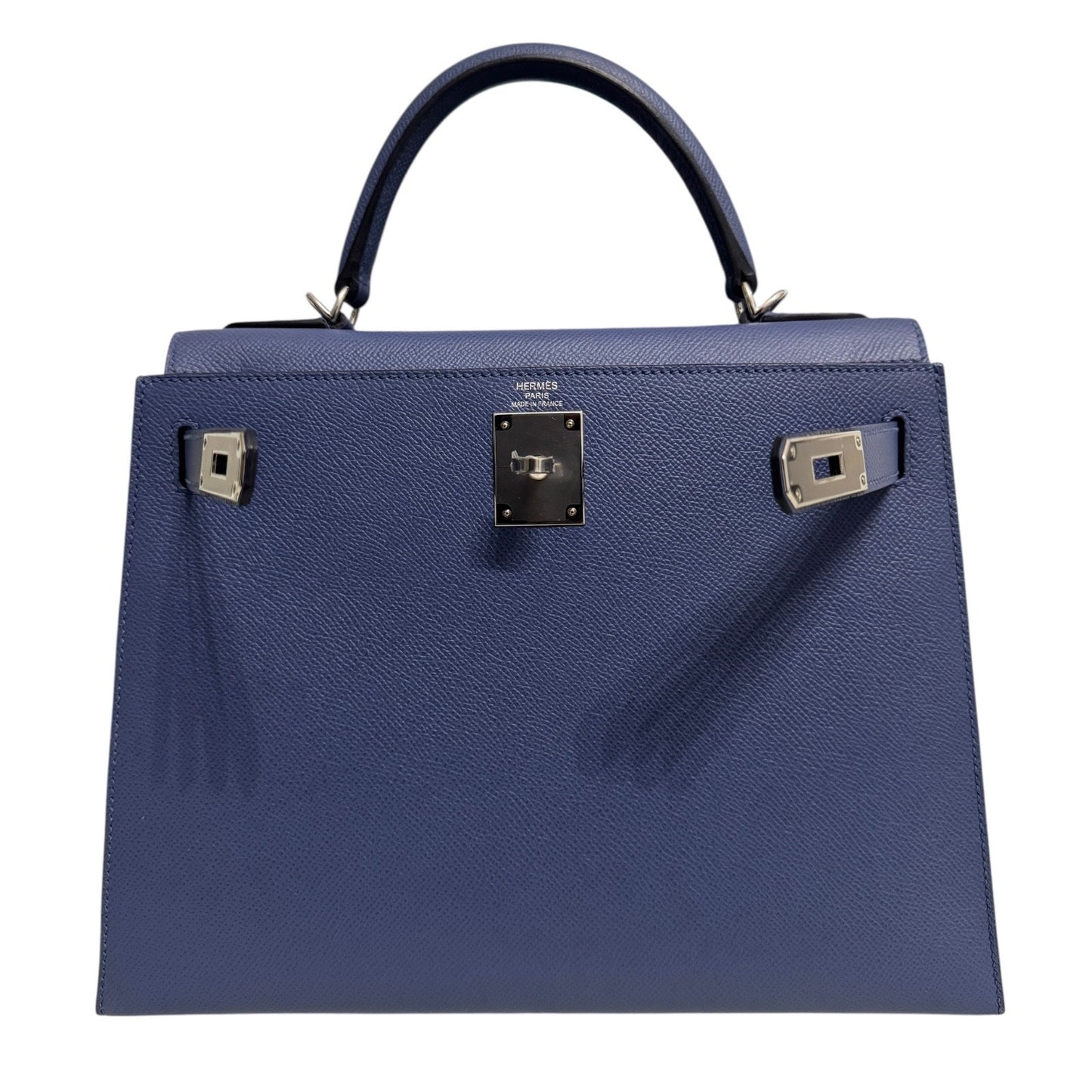 Hermes Kelly 28 Sellier Blue Brighton Epsom Leather Palladium Hardware Rare
