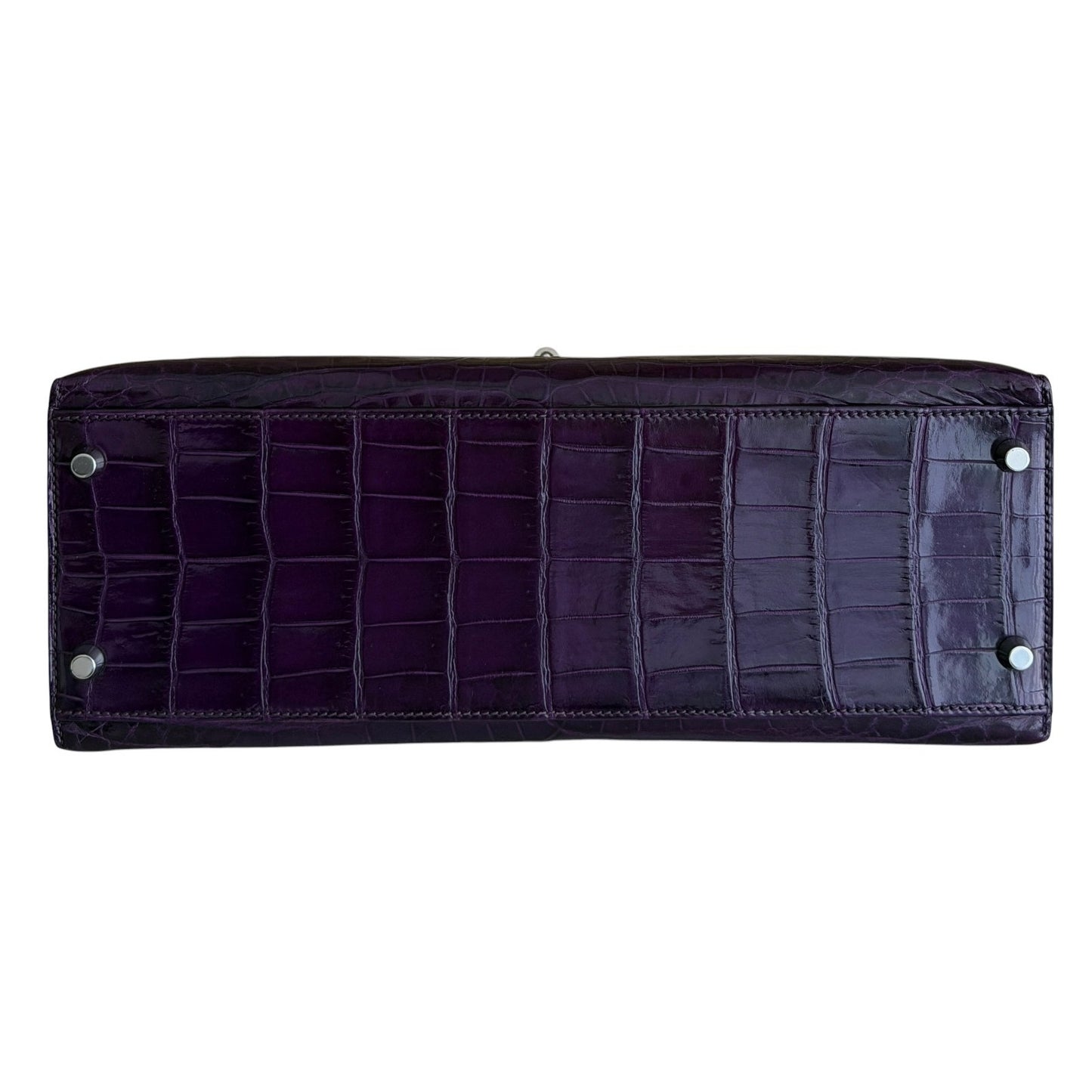 Hermes Kelly 32 Shiny Crocodile Amethyst Purple Palladium Hardware