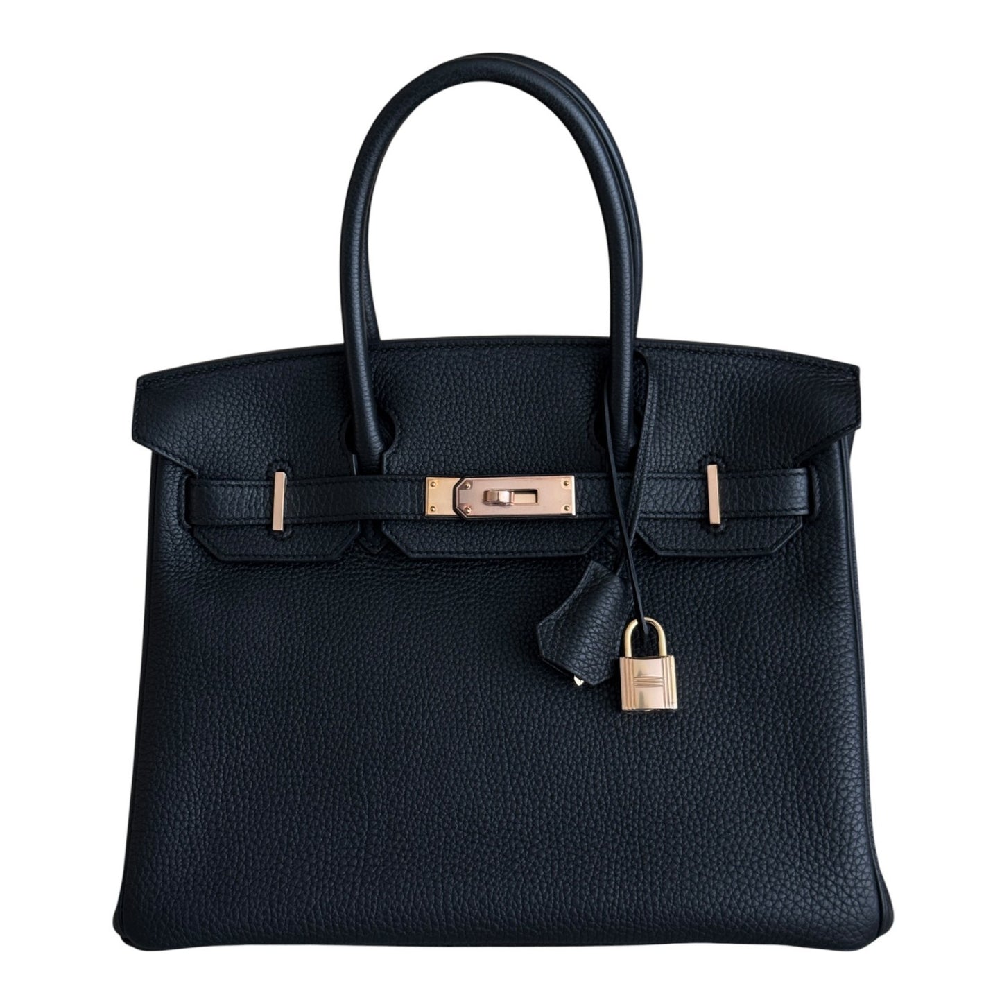 Hermes Birkin 30 Black Noir Togo Leather Rose Gold Hardware Handbag RARE