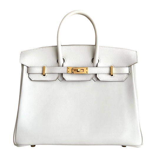 Hermes Birkin 25 Mushroom White Gray Leather Gold Hardware