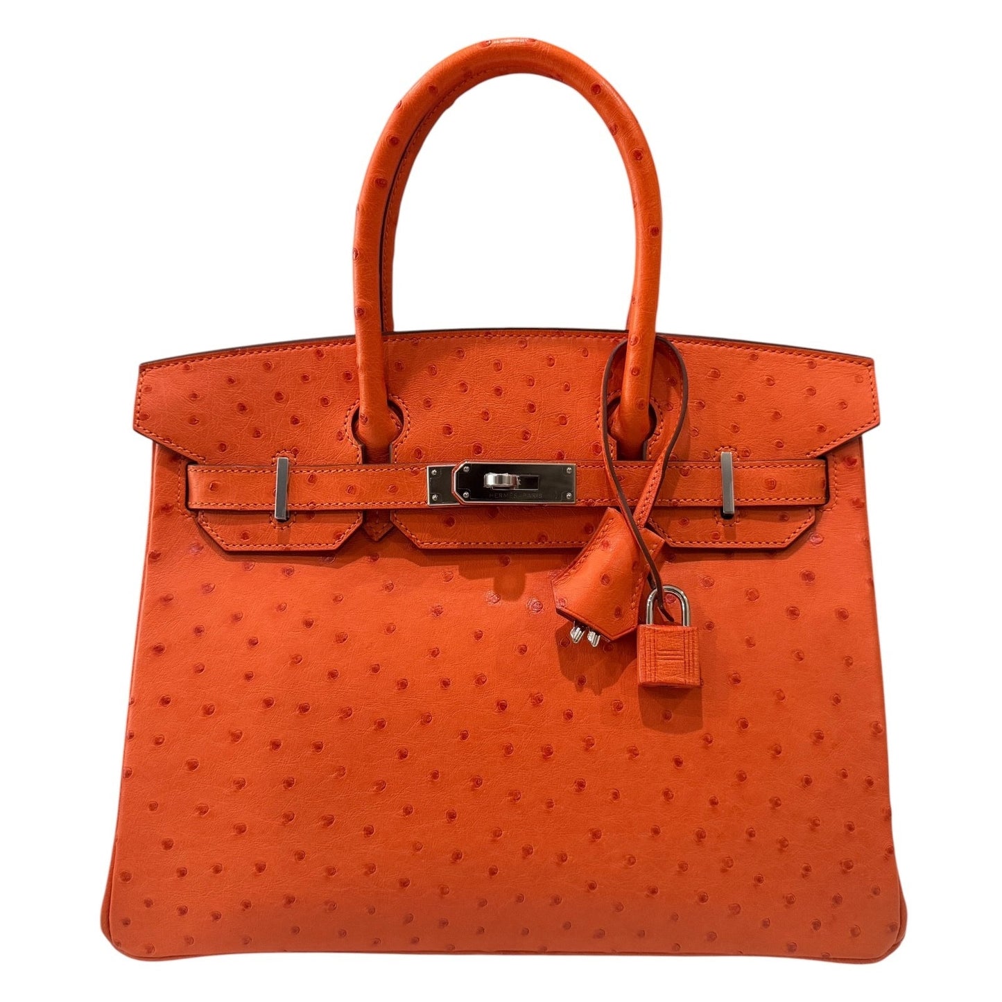 Hermes Birkin 30 Ostrich Tangerine Orange Leather Palladium Hardware RARE