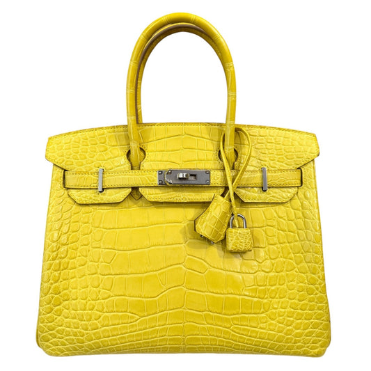 Hermes Birkin 30 Soufre Yellow Jaune Matte Alligator Leather Palladium Hardware