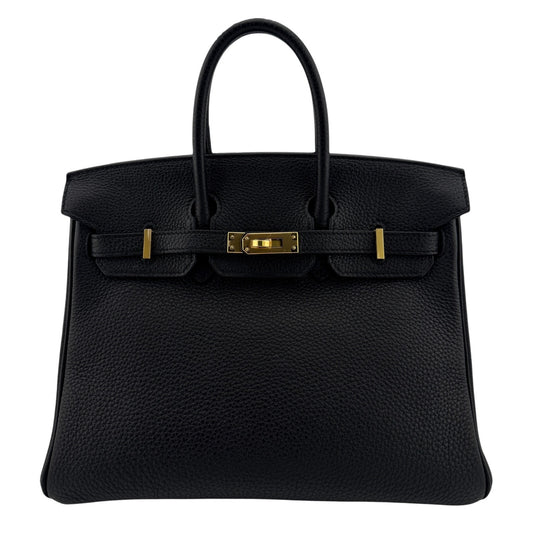 Hermes Birkin 25 Black Noir Togo Leather Gold Hardware Handbag