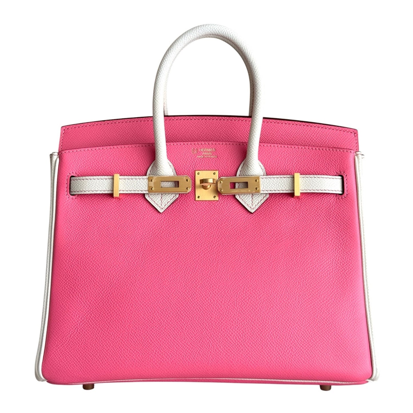 Hermes Birkin 25 Special Order Rose Azalee and Craie Epsom Leather Brushed Gold