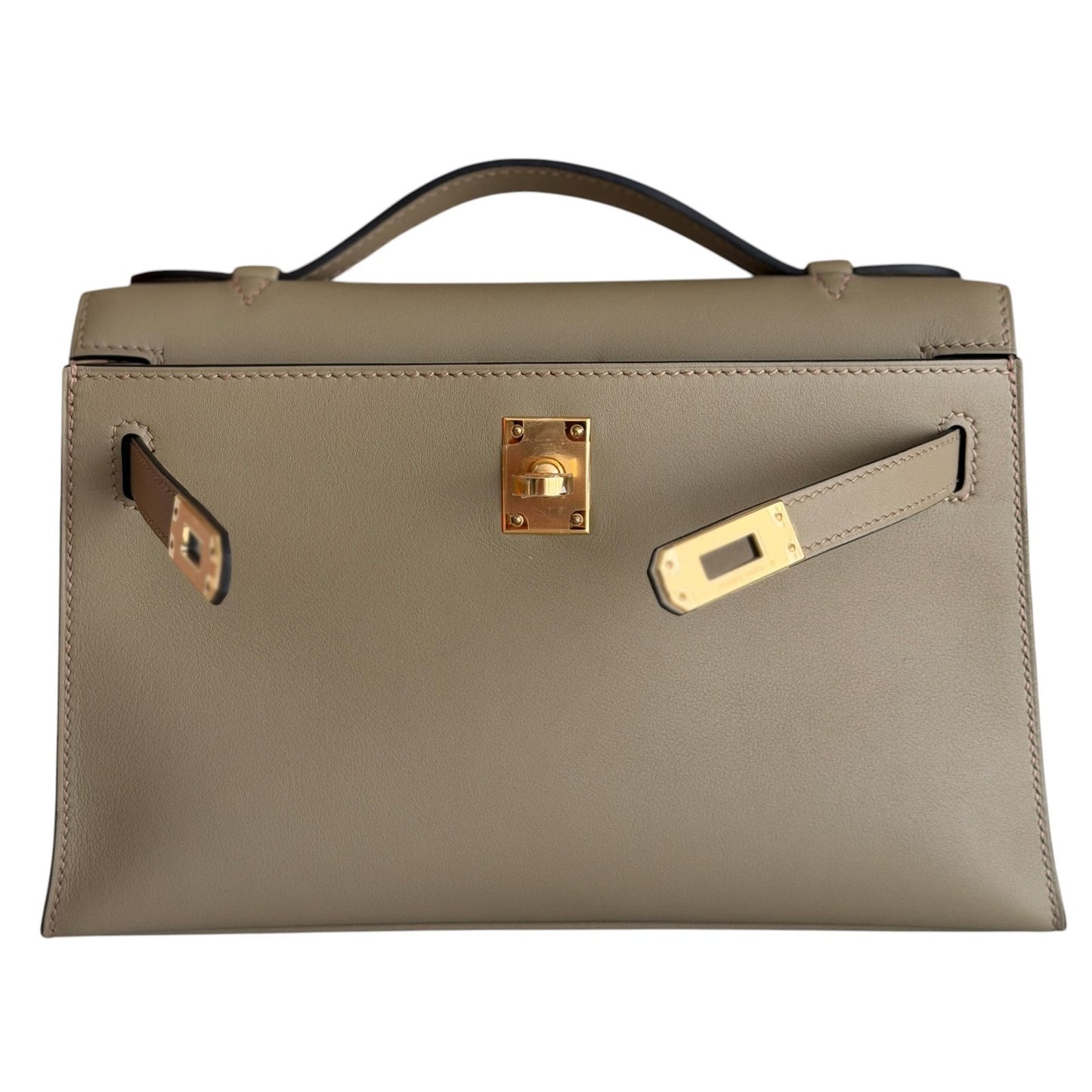 Hermes Kelly Mini Pochette Beige Marfa Tan Leather Gold Hardware RARE