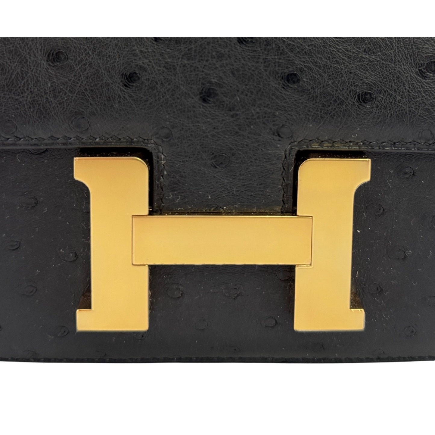 HERMES Constance 18 Mini Black Noir Ostrich Leather Gold Hardware RARE