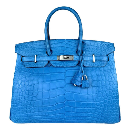 Hermes Birkin 35 Blue Mykonos Matte Alligator Leather Palladium Hardware